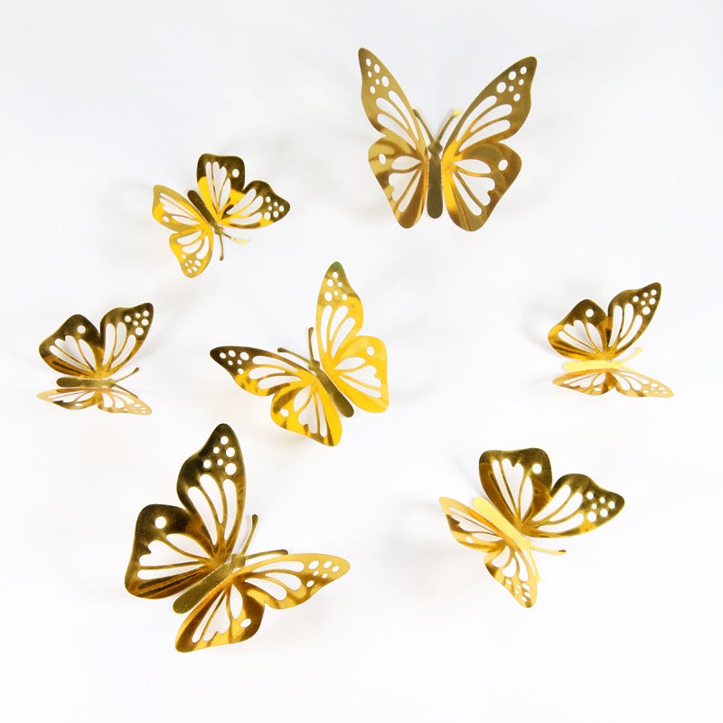 Hollow Butterfly 3D Cut Out Imitation Metal Butterfly Wall Decoration Home Living Room Stereo Butterfly Decorative Sticker - Image 2