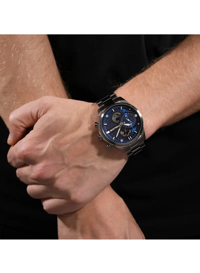 بوليس Police Reactor Blue Dial with Gun Metal Plated Stainless Steel Bracelet Chronograph Men's Watch