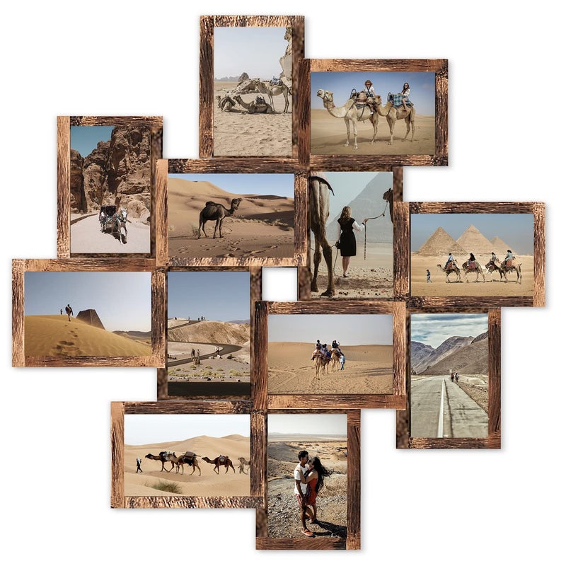 إطارات صور جدارية بتصميم كولاج JMDeco 12 فتحة 4x6 مع خطافات معدنية مجموعة إطارات صور لتزيين المنزل هدايا عيد الميلاد تتطلب التجميع باللون الذهبي