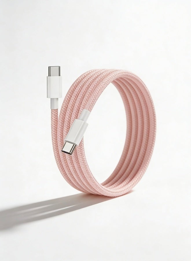 2 Meters Charging Cable 60W Long Braided Type C Charger Cable for Fast Charging USB C to USB C Charger Cable for iPhone 15 Series/Samsung/MacBook/Google/Android/Laptop Phone Charger Cable Pink Color - Image 1
