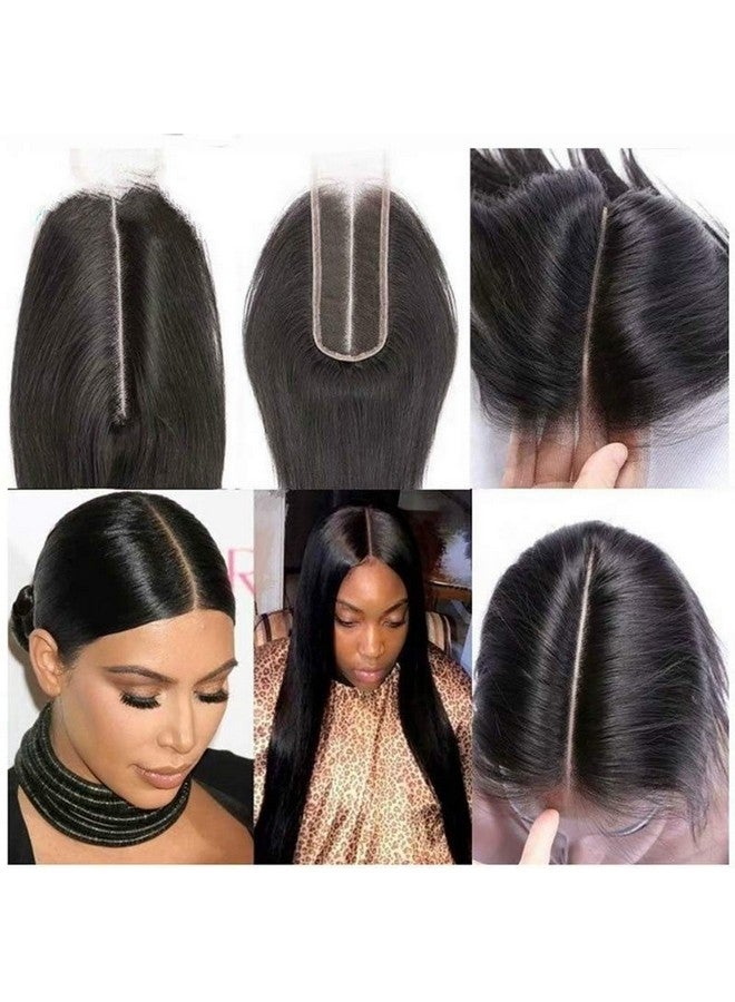 Risbaer Brazilian 2X6 Lace Closure Straight 100% Human Hair Deep Middle Part Straight Transparent Lace Closure Remy Hair Kim K Closure With Baby Hair Natural Color(16 Inch) - Image 1