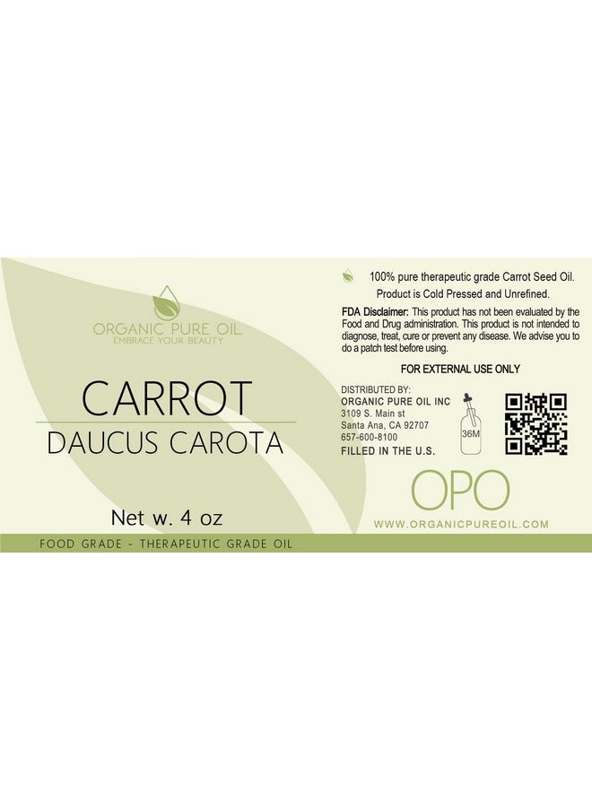 Organic pure oil - Pure Carrot Seed Oil100% Natural Cold Pressed Carrier Oil Therapeutic Grade Extra Virgin 4 Oz. Skin Body And Hair Care By Organic Pure Oil - Image 1