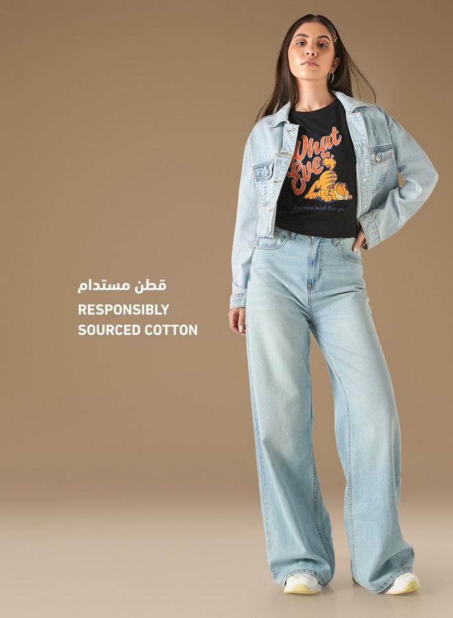 SP Characters Garfield Print T-shirt with Crew Neck and Short Sleeves - Image 2