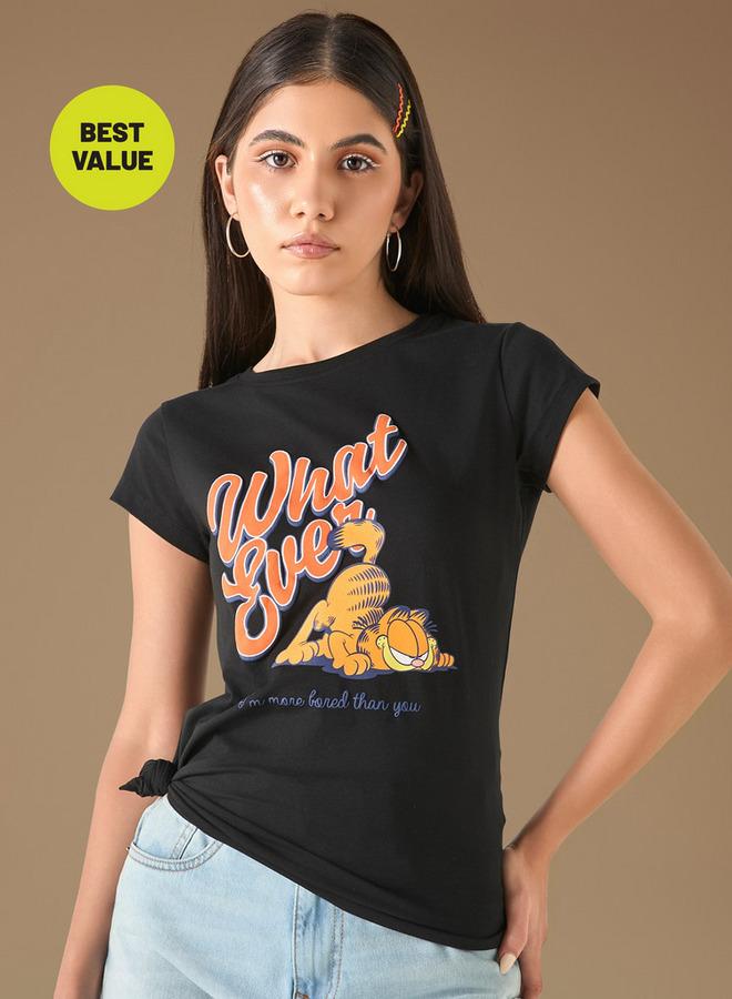 SP Characters Garfield Print T-shirt with Crew Neck and Short Sleeves - Image 1