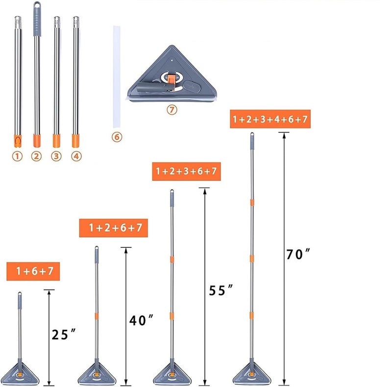 Deoxys Wall Cleaning Mop Wall Mop with Long Handle Extendable Triangles Mop with Squeegee Rotatable Ceiling Window Glass Cleaning Mop for Cleaning 40 Inch - Image 5