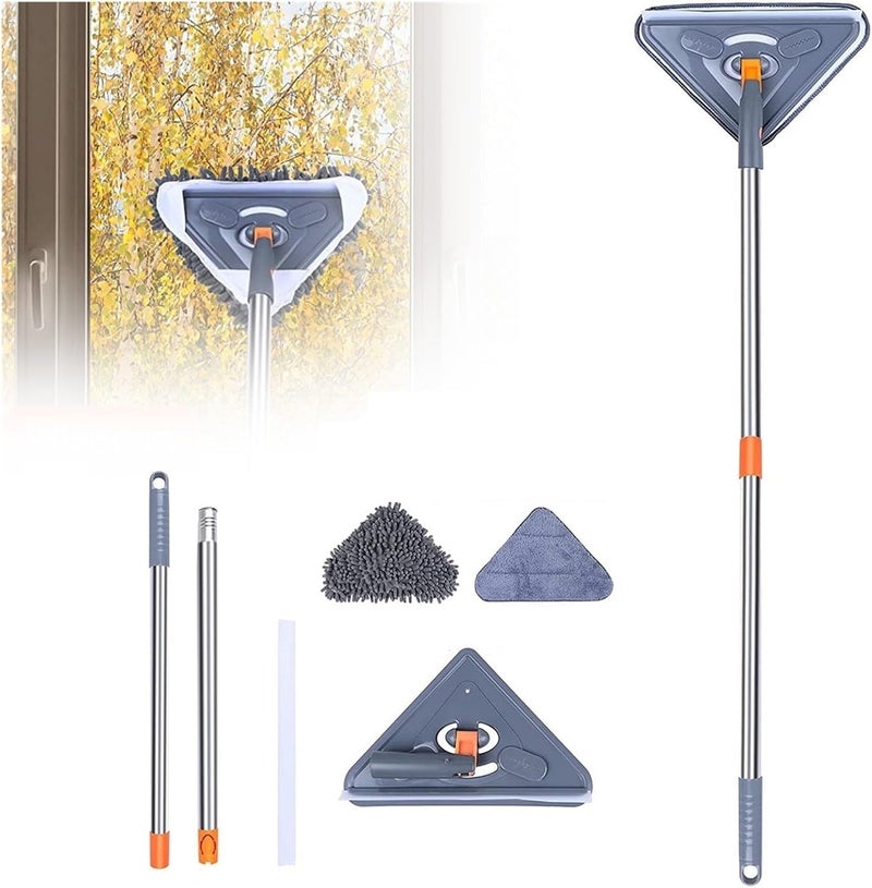 Deoxys Wall Cleaning Mop Wall Mop with Long Handle Extendable Triangles Mop with Squeegee Rotatable Ceiling Window Glass Cleaning Mop for Cleaning 40 Inch - Image 1