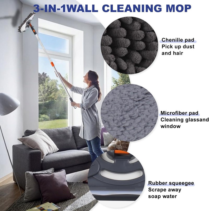 Deoxys Wall Cleaning Mop Wall Mop with Long Handle Extendable Triangles Mop with Squeegee Rotatable Ceiling Window Glass Cleaning Mop for Cleaning 40 Inch - Image 2