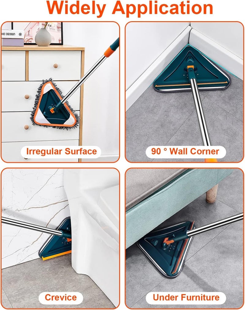 Deoxys Wall Cleaning Mop Wall Mop with Long Handle Extendable Triangles Mop with Squeegee Rotatable Ceiling Window Glass Cleaning Mop for Cleaning 40 Inch - Image 4