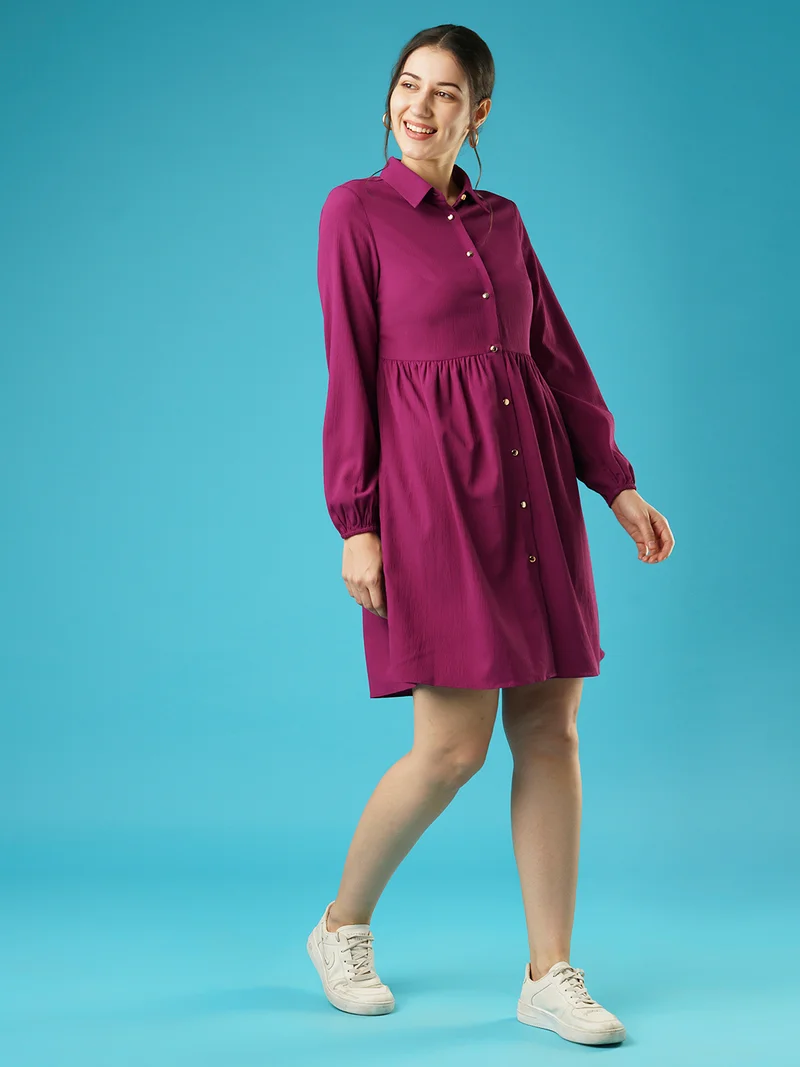 globus Globus Women Crepe Flared Hem Shirt Style Dress