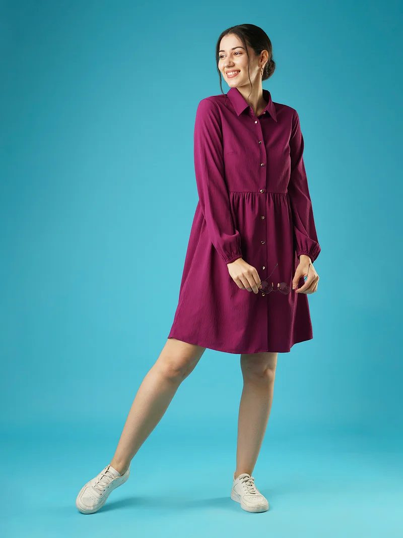 globus Globus Women Crepe Flared Hem Shirt Style Dress