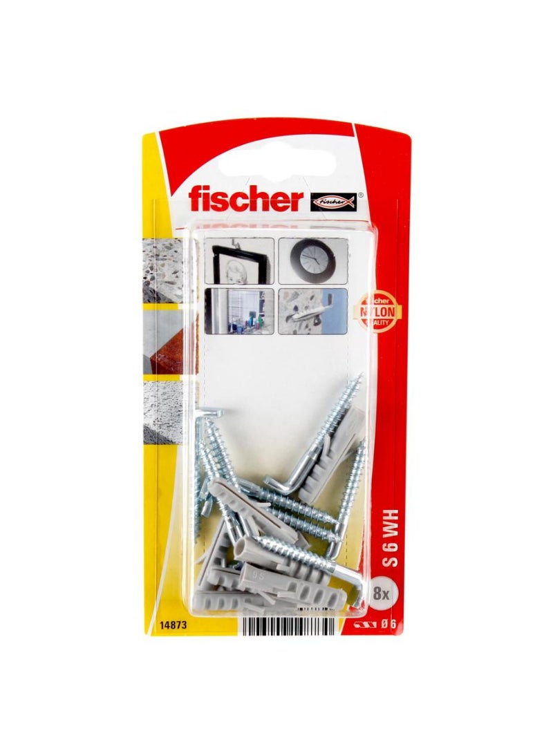 Fischer Expansion Plug W/ Eye Hook S6 WH Pack 8Pcs
