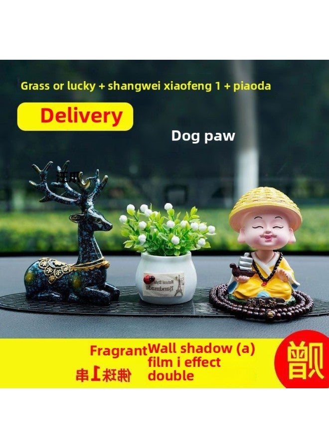 Car Cute Creative Car Car Sika Deer Car Decorations Ornaments Small Shaking Head To Guarantee Peace Monk-Color:Shaking Head Monk Calm + (double Deer Peace Dog + Anti-slip Mat-Scale:1:8  - Image 4