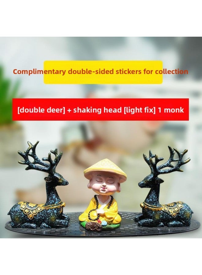 Car Cute Creative Car Car Sika Deer Car Decorations Ornaments Small Shaking Head To Guarantee Peace Monk-Color:Shaking Head Monk Calm + (double Deer Peace Dog + Anti-slip Mat-Scale:1:8  - Image 1