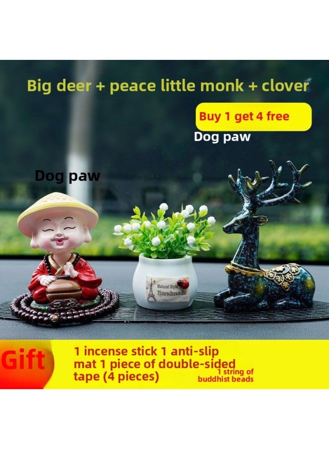 Car Cute Creative Car Car Sika Deer Car Decorations Ornaments Small Shaking Head To Guarantee Peace Monk-Color:Shaking Head Monk Calm + (double Deer Peace Dog + Anti-slip Mat-Scale:1:8  - Image 2
