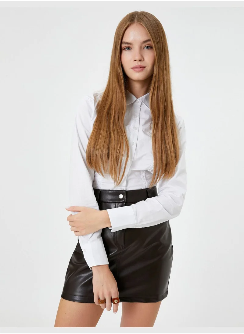 كوتون Crop Shirt Long Sleeve Shirred Band Detail Back Gimped Detail Cotton