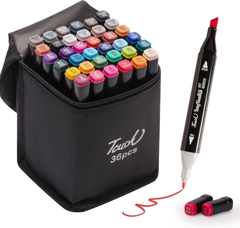 FINEMOE Dual Tip Marker Set of 36 Alcohol Markers with Portable Storage Bag, Waterproof Sketch Pens for Kids, Artists & Students, Quick-Dry Colour Art Kit for Drawing, Journaling, Gifts for Girls (36) - Image 1