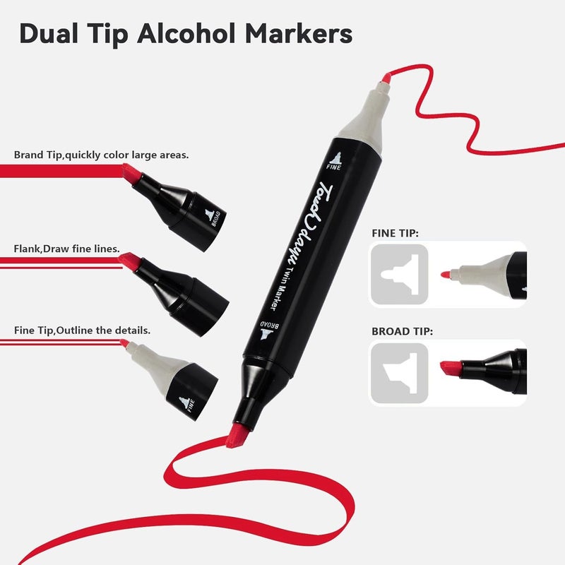 FINEMOE Dual Tip Marker Set of 36 Alcohol Markers with Portable Storage Bag, Waterproof Sketch Pens for Kids, Artists & Students, Quick-Dry Colour Art Kit for Drawing, Journaling, Gifts for Girls (36) - Image 3