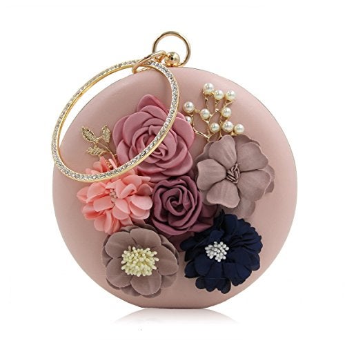 INOVERA (LABEL) Women's Floral Evening Clutch Ladies Party Wedding Round Purse Bag, Rose Gold - Image 1