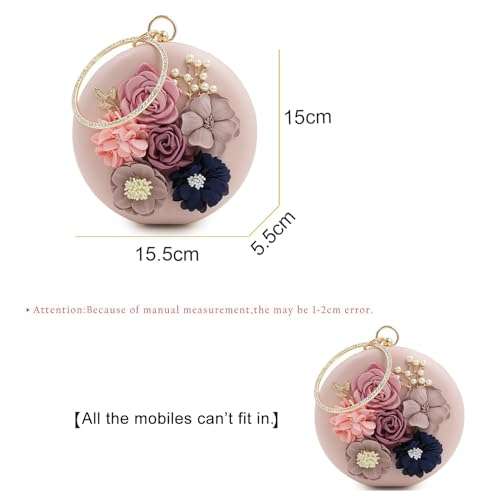 INOVERA (LABEL) Women's Floral Evening Clutch Ladies Party Wedding Round Purse Bag, Rose Gold - Image 2