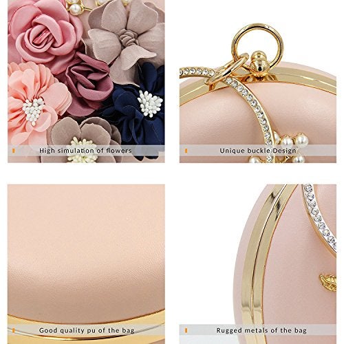 INOVERA (LABEL) Women's Floral Evening Clutch Ladies Party Wedding Round Purse Bag, Rose Gold - Image 3