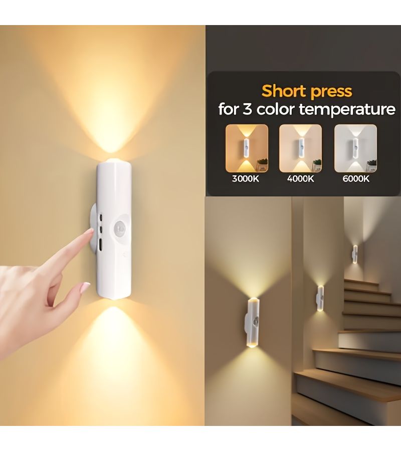 ضوء LED متغير الألوان (3 ألوان) مع مستشعر حركة - قطعتان، قابل للشحن عبر USB، ضوء ليلي للسلالم وغرف النوم والممرات - Image 4
