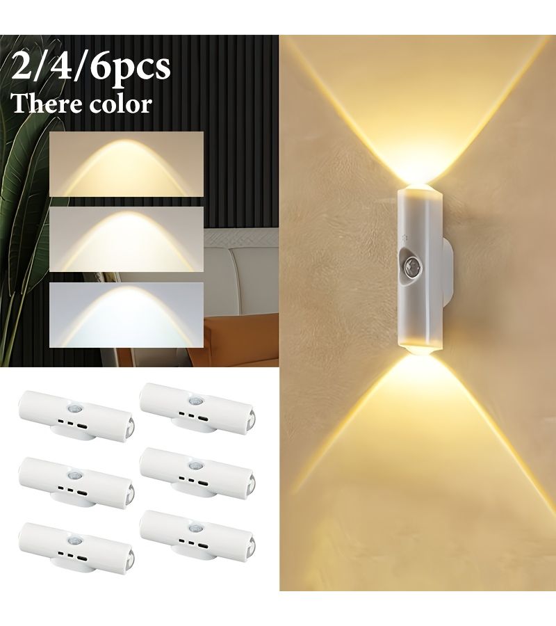 ضوء LED متغير الألوان (3 ألوان) مع مستشعر حركة - قطعتان، قابل للشحن عبر USB، ضوء ليلي للسلالم وغرف النوم والممرات - Image 1
