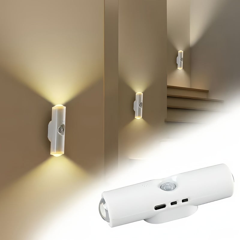 ضوء LED متغير الألوان (3 ألوان) مع مستشعر حركة - قطعتان، قابل للشحن عبر USB، ضوء ليلي للسلالم وغرف النوم والممرات - Image 5