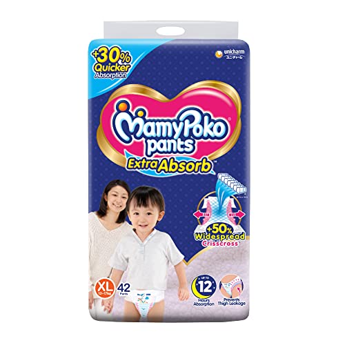 MamyPoko Pants Extra Absorb Baby Diapers, Extra Large (XL size) | 12-17 kg | 42 Count |Deep Sleep Diapers| Soft gentle fit |Deep Absorbent Crisscross | skin friendly with coconut oil | - Image 1