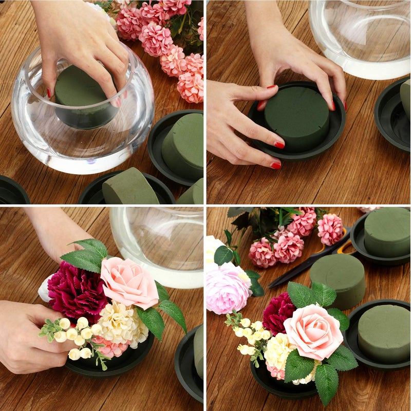 Maitys 12 Pieces Round Floral Foam Wet Green Flower Foam DIY Flower Arrangement Kit for Aisle Wedding Party Decoration(2.95 x 2.95 x 1.57 Inches) - Image 3