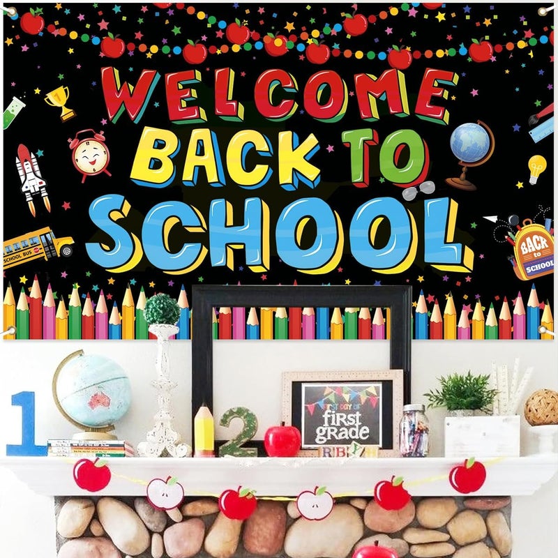 ARS Back to School Banner Backdrop, First Day of School Welcome Photography Background, Reusable School Party Decorations Banner for Teachers, Students, Classroom, Kindergarten & School Events - Image 2