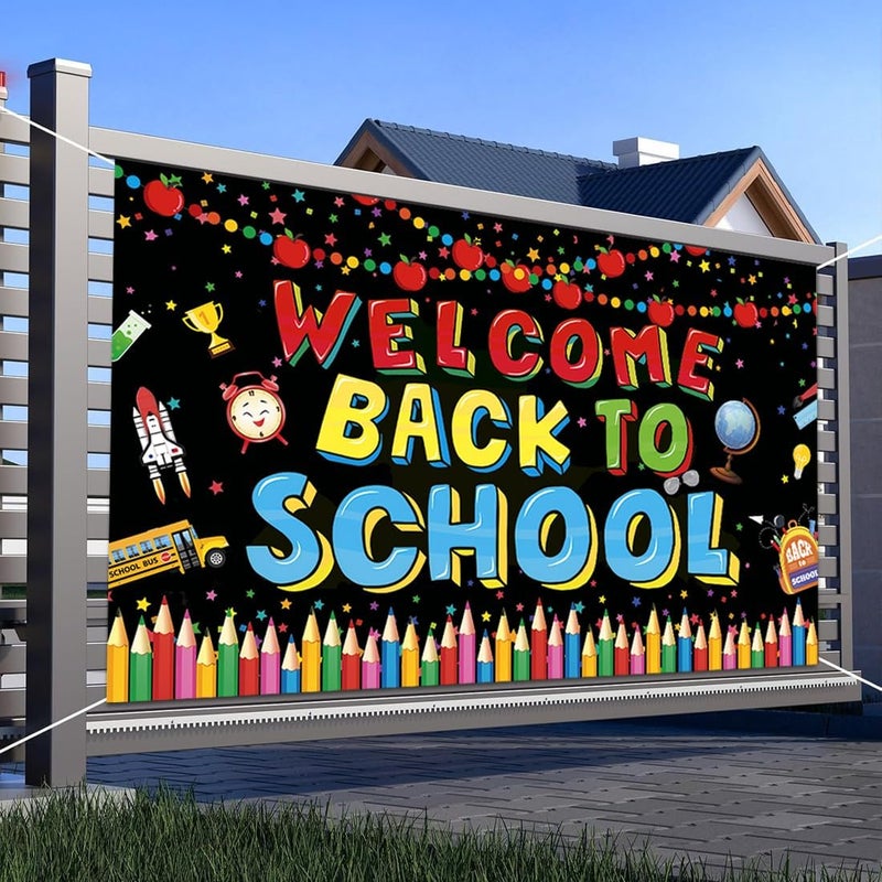 ARS Back to School Banner Backdrop, First Day of School Welcome Photography Background, Reusable School Party Decorations Banner for Teachers, Students, Classroom, Kindergarten & School Events - Image 3