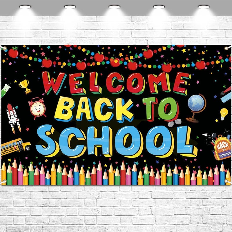 ARS Back to School Banner Backdrop, First Day of School Welcome Photography Background, Reusable School Party Decorations Banner for Teachers, Students, Classroom, Kindergarten & School Events - Image 1