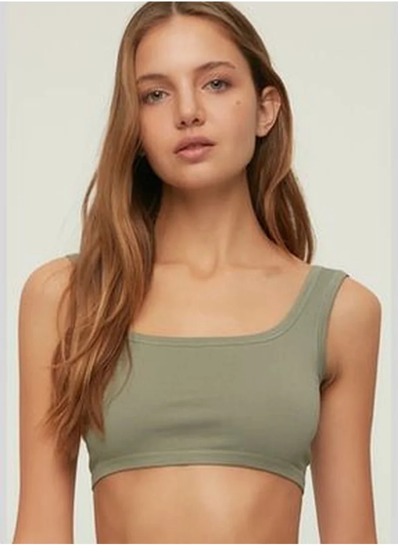 trendyol Khaki Seamless/Seamless Pile Sports Bra with Light Support/Shaping Sports Bra