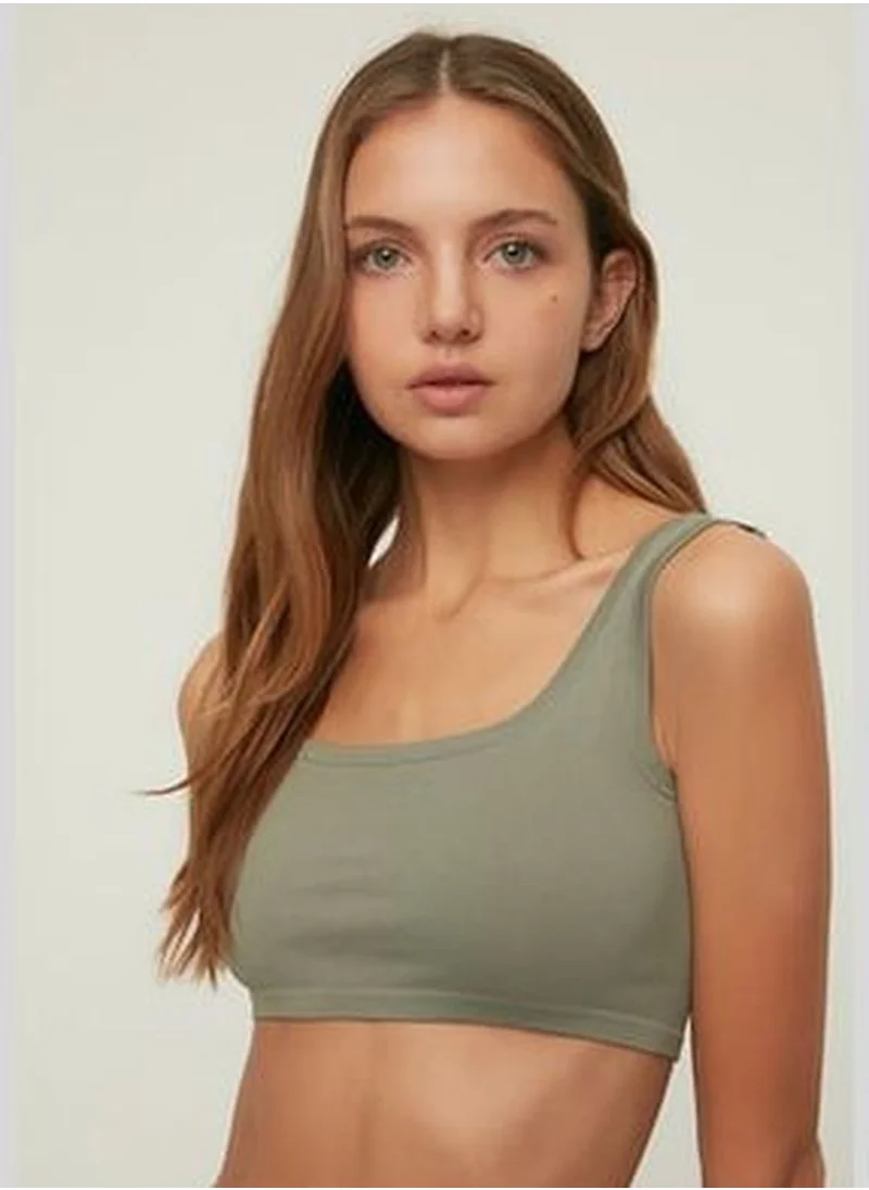 trendyol Khaki Seamless/Seamless Pile Sports Bra with Light Support/Shaping Sports Bra