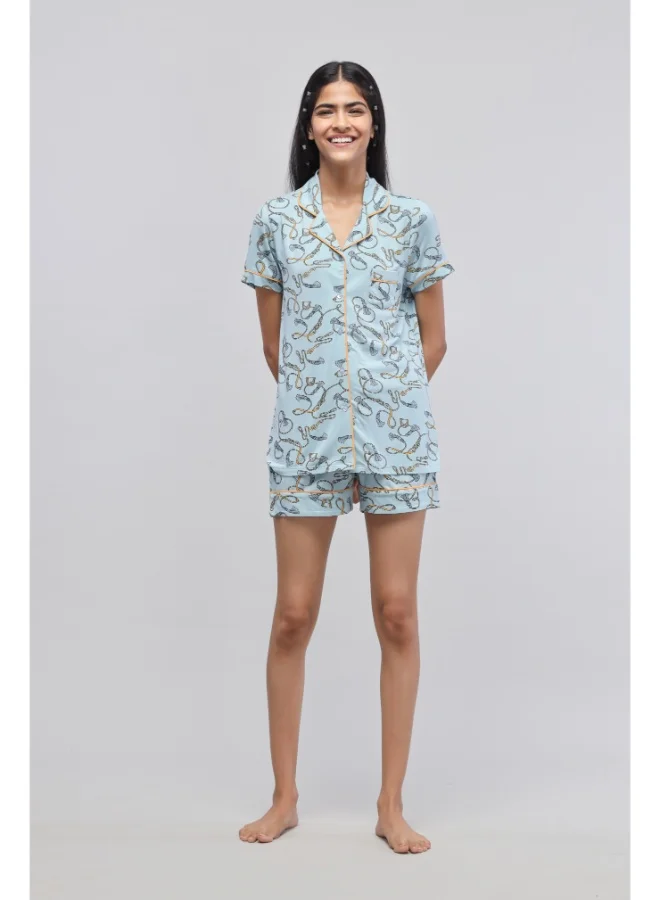 NeceSera Rope Printed Half Sleeve Piping Top