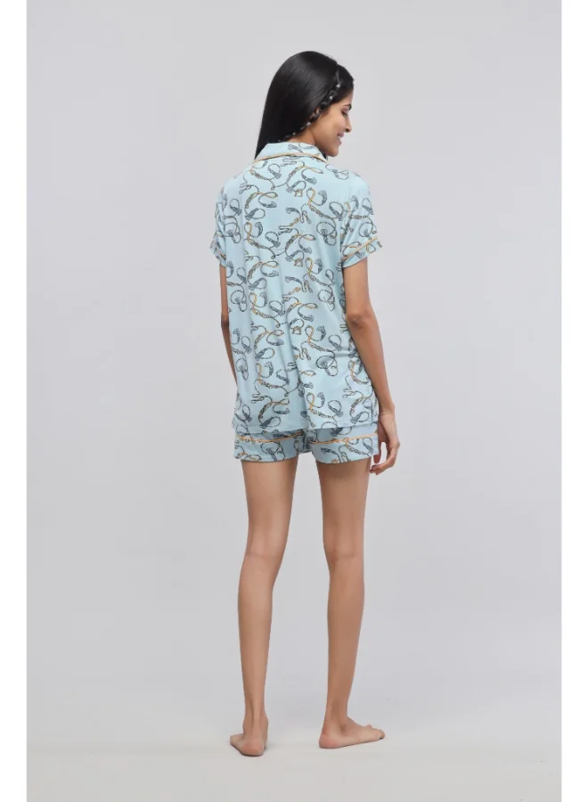NeceSera Rope Printed Half Sleeve Piping Top
