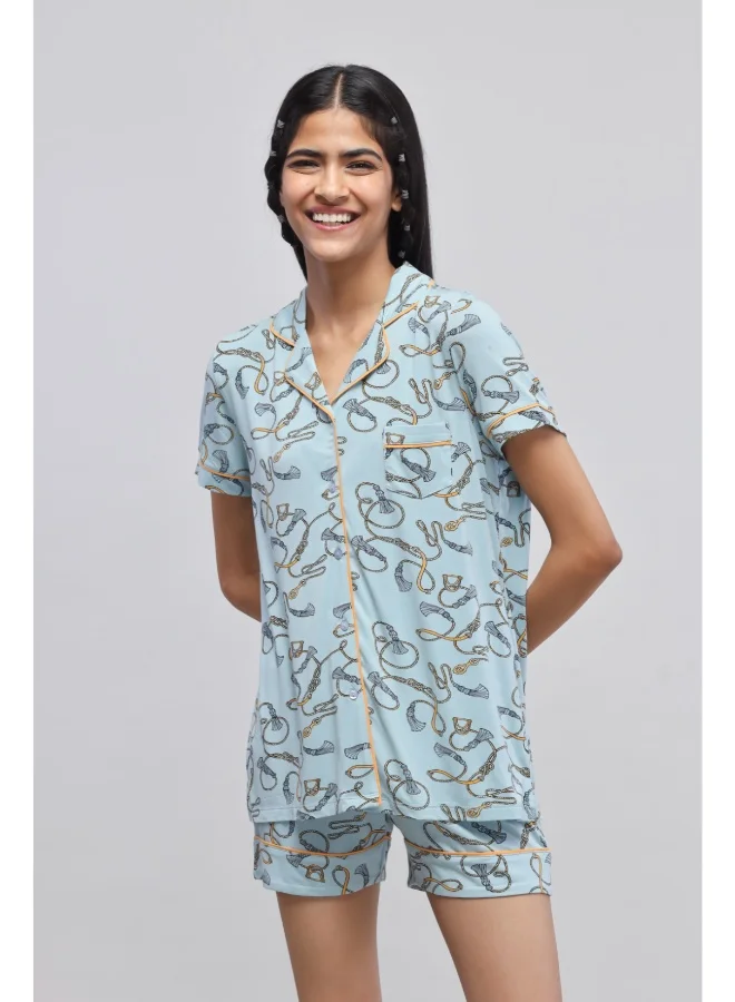 NeceSera Rope Printed Half Sleeve Piping Top