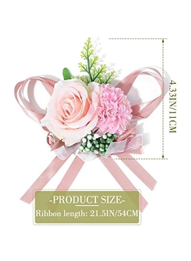 Wedding Bride Rose Wrist Corsage Pink Bridesmaids Wrist Flower Flowergirl Hand Floral Decor Bridal Prom Party Accessories for Women and Girls (Pink) - Image 4