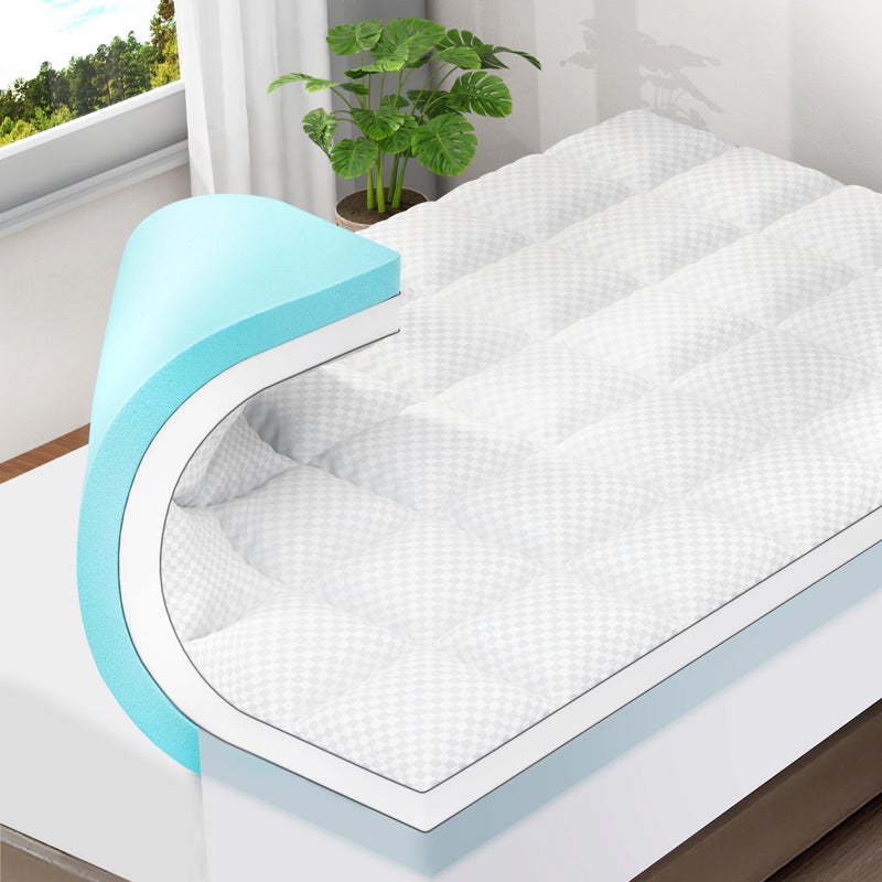 OLANLY DualLayer 4 Inch King Size Memory Foam Mattress Topper for Back Pain 2 Inch Cooling Pillow Top Mattress Pad Cover and 2 Inch Gel Memory Foam Topper Deep Elastic Pocket White