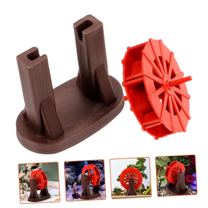 نافورة العجلة المائية البلاستيكية الحمراء المحمولة لحوض السمك وديكور الحديقة - Image 5