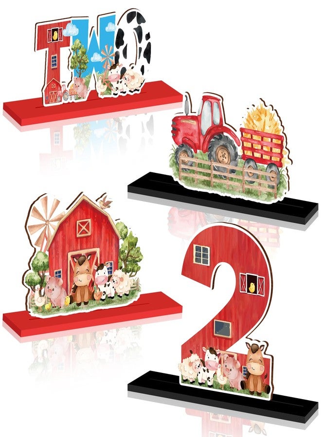 TagreSpike 4Pcs Farm Animal 2nd Wooden Table Centerpieces Farm Barnyard Happy 2nd Birthday Table Sign Party Supplies for 2 Years Old Baby Shower Boys Girls Birthday Party Supplies Decor Photo Props Kids - Image 1