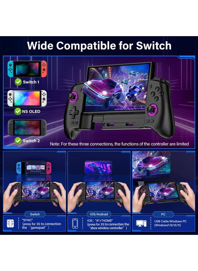 Fegliea Switch Controller for Nintendo Switch/OLED/Switch 2, Switch Controller with 16 LED Light Color, Hall Effect One-Piece Joypad Switch Pro Controller, Switch Controller with Turbo & Dual Motor Vibration - Image 4