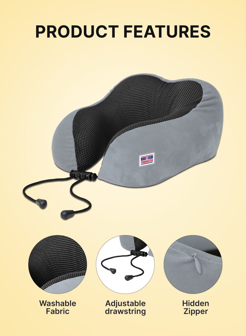 BRITISH TOURISTER Travel Pillow, Memory Foam, Airplane Neck Pillow Grey - Image 3