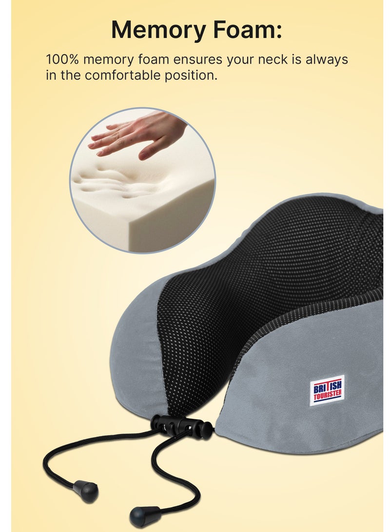 BRITISH TOURISTER Travel Pillow, Memory Foam, Airplane Neck Pillow Grey - Image 4