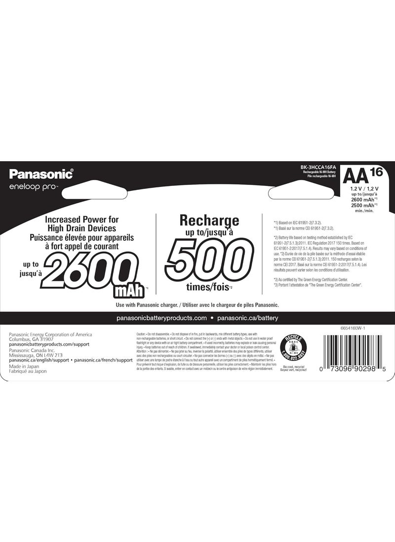 eneloop Eneloop Panasonic BK3HCCA16FA pro AA High Capacity NiMH PreCharged Rechargeable Batteries 16Battery Pack  - Image 2