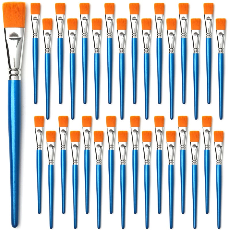 1 inch Flat Paint Brushes for Acrylic Painting 32 Pieces Large Acrylic Paint Brushes Bulk for Acrylic Watercolor Oil Crafts Face Body Art