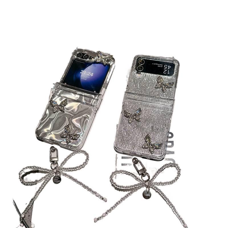 Protective Case | Cover for Samsung Galaxy Z Flip 6 | Clear | Acrylic | Hanging Chain | 3D Butterfly Pattern - Image 4