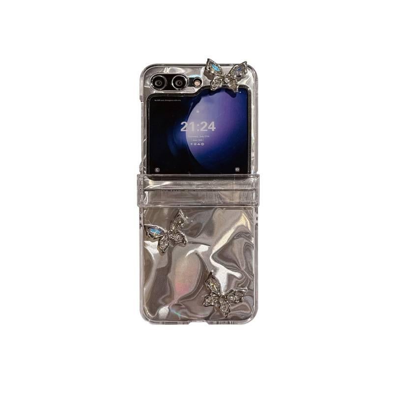 Protective Case | Cover for Samsung Galaxy Z Flip 6 | Clear | Acrylic | Hanging Chain | 3D Butterfly Pattern - Image 5