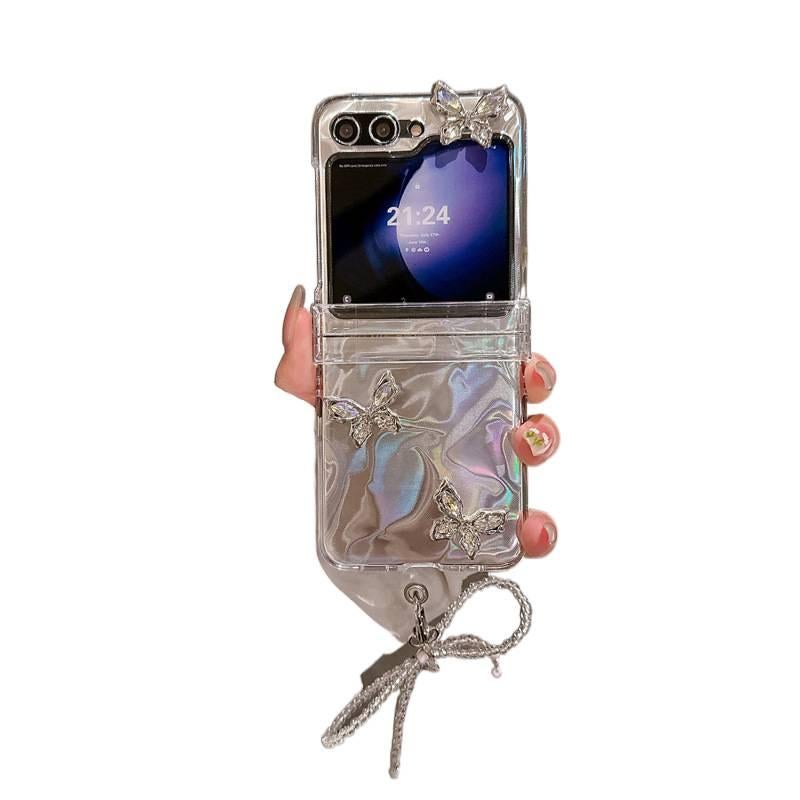 Protective Case | Cover for Samsung Galaxy Z Flip 6 | Clear | Acrylic | Hanging Chain | 3D Butterfly Pattern - Image 3
