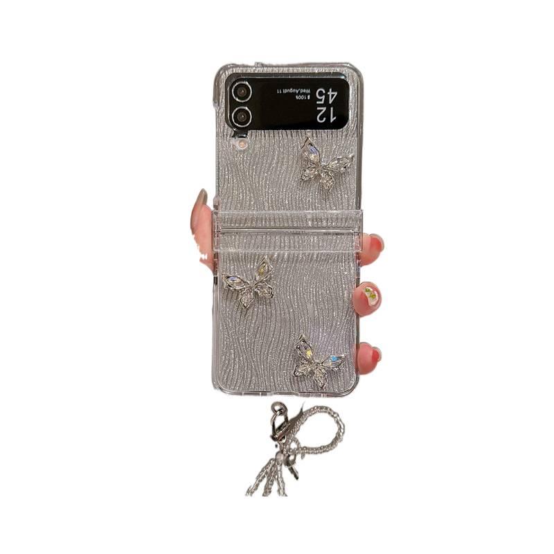 Protective Case | Cover for Samsung Galaxy Z Flip 6 | Clear | Acrylic | Hanging Chain | 3D Butterfly Pattern - Image 2